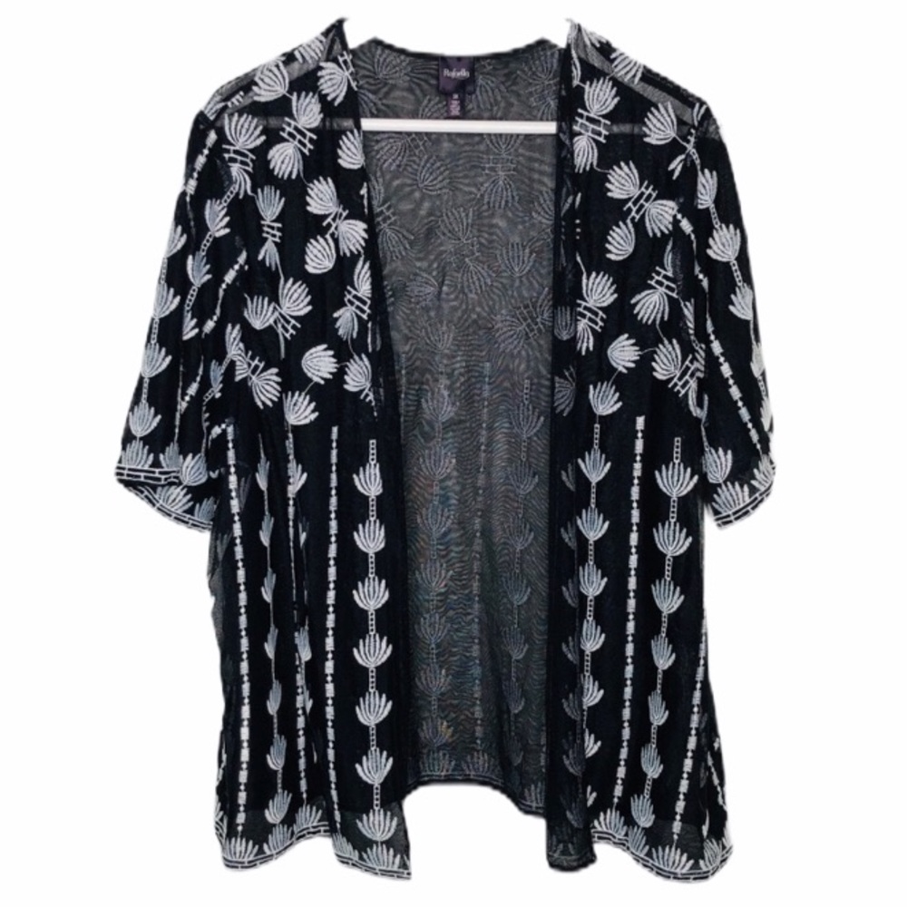 Rafaella Plus size dressy black and white embroidered dressy open cardigan 1X